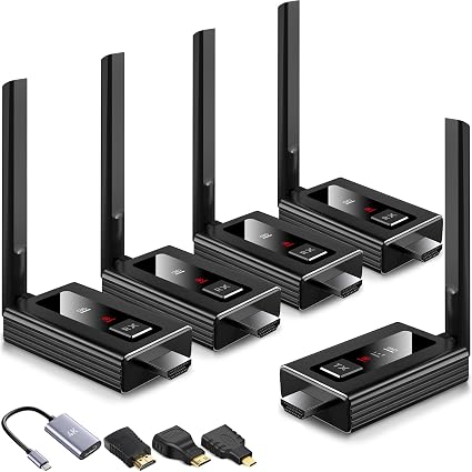 2026 Upgraded Wireless HDMI Transmitter and 4 receivers,Multi-TV Extender,5.8G/ 2.4G,165FT/50M,Plug and Play,HDMI Wireless Splitter transfers of Videos from Laptops/Camera to Multiple TVs/Monitors