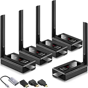 2026 Upgraded Wireless HDMI Transmitter and 4 receivers,Multi-TV Extender,5.8G/ 2.4G,165FT/50M,Plug and Play,HDMI Wireless Splitter transfers of Videos from Laptops/Camera to Multiple TVs/Monitors