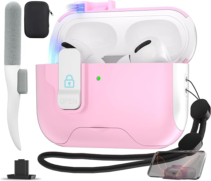 Maxjoy for AirPods Pro 3 Protective Case with Cleaning Kit, Military Hard Case with Lock Shock-Absorbing, White Pink