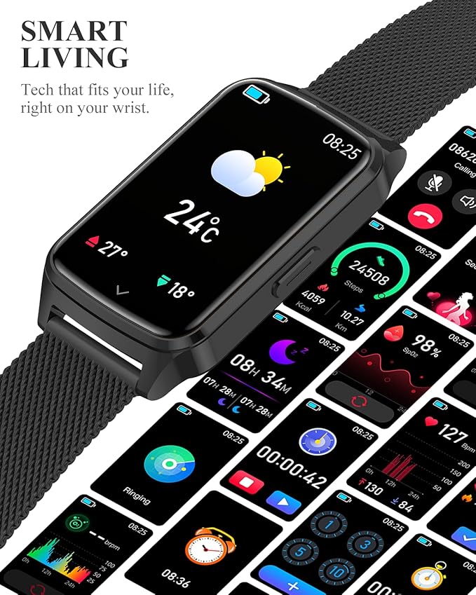 Fitness Tracker Watch for Women Men, Step Counter Compatible with iPhone Android, IP68 Waterproof Activity Tracker with Sleep Monitor, 110+ Sports Pedometer (Minimalist, ObsidianBlack, 1.57)