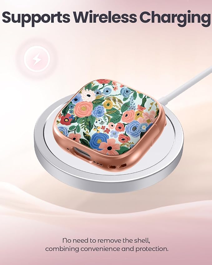 Coralogo for AirPods 4 Case with Safety Lock - Cute Cartoon for Women Girls Fashion Stylish Blue Flower Pattern Design Kawaii Girly Girlish Hard Protective Cover for AirPods 4th Generation 2024