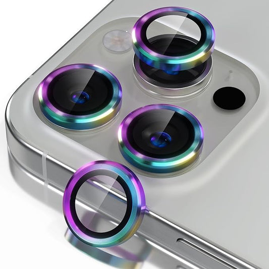 Misea Compatible for iPhone 16 Pro/iPhone 16 Pro Max Camera Lens Protector, Ultra-HD Tempered Glass Camera Cover Screen Protector Metal Individual Ring Protector Decoration Accessories, Colorful