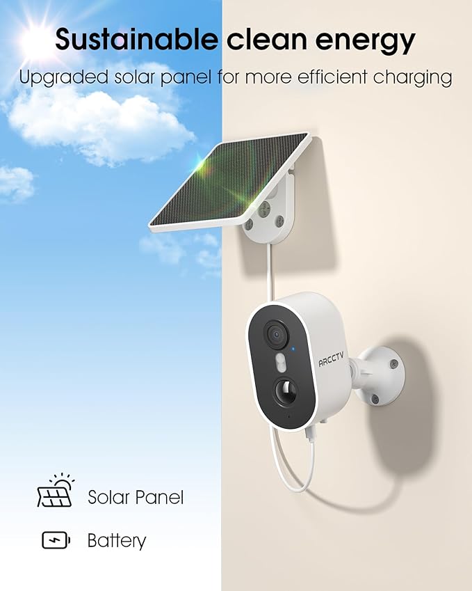 Security Camera Wireless Outdoor, 4MP Recharge Battery Powered WiFi Camera with Solar Panel, Motion Detection, Color Night Vision, 2-Way-Audio, 2.4G/5G Dual Band WiFi