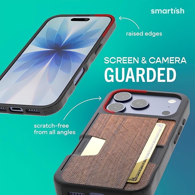Smartish® iPhone 17 Pro Wallet Case - Wallet Slayer Vol. 2 [Slim + Protective] Credit Card Holder w/Kickstand - Drop Tested Hidden Card Slot Cover for Apple iPhone 17 Pro - Walnut Woods