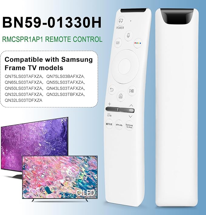 Frame TV Remote Replacement for Samsung Smart TV Remote BN59-01330H/RMCSPR1AP1 with Voice Control, Compatible with Samsung QLED 4K UHD Quantum HDR Smart TV with Three Shortcut Keys and Art Mode, White