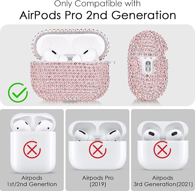 VISOOM Bling Case for Airpods Pro 2nd 1st Generation Case - Jewelry Cute Airpods Pro 1 2 Case Cover with Glitter Keychain Women Crystal Fancy Cases for iPods pro2 1 Wireless Charging Cases-Pink
