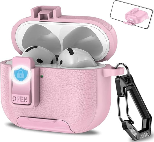 for Leather AirPods Pro 3 Case 2025| Cute Air Pods Pro 3 Case with Lock(Model A2700/A2931) | with Phone Holder & Keychain | Airpods 3 Pro Cases for Man Women(Pink)