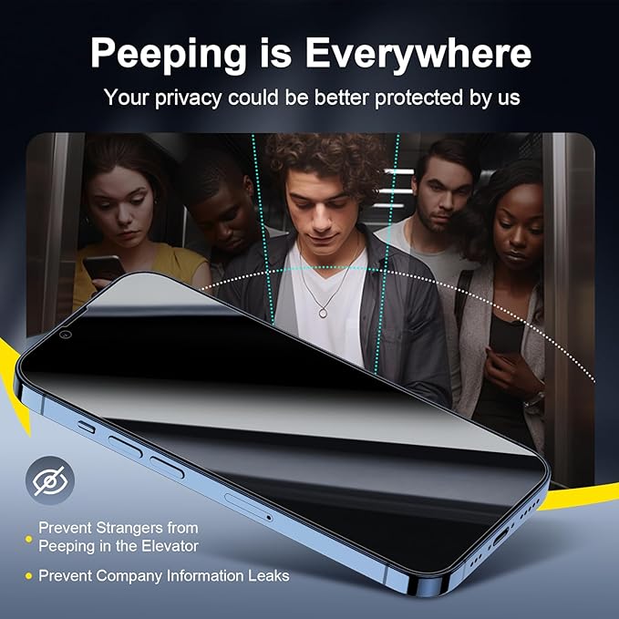 NEW'C 3x Privacy for iPhone 13 Pro Screen Protector (6.1 inches)+ 3x Camera Lens Protector, Sensor Protection,Case Friendly Tempered Glass Film + Dust Plug - Enhanced Privacy Angle of 28 Degrees