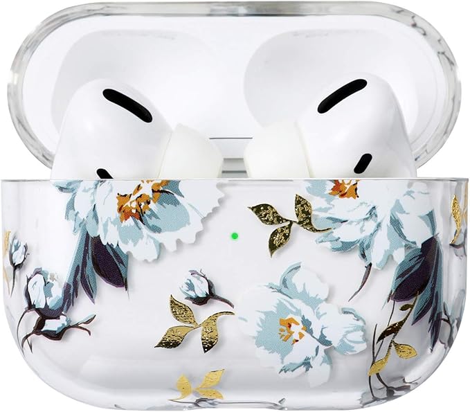 Compatible with Apple Airpods Pro Case for Women, Clear with Designs Patterns Airpods Pro Hard Case PC Shockproof [Front LED Visible ] Anti-Fall Full Protector Cover, Gardenia