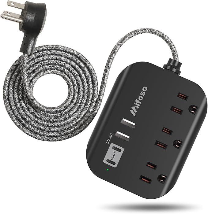 College Dorm Essentials - 15Ft Power Strip with USB Ports, Flat Extension Cord with Multiple Outlets, Desk Accessories USB Charging Station with Non Surge Protector for Cruise Ship, Travel