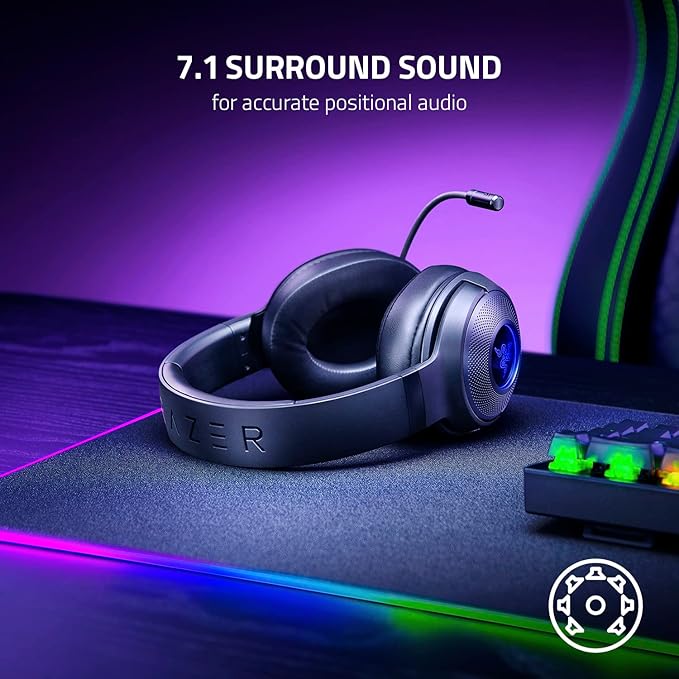 Razer Kraken V3 X Wired USB Gaming Headset: Lightweight Build - Triforce 40mm Drivers - HyperClear Cardioid Mic - 7.1 Surround Sound - Chroma RGB Lighting - Black (Renewed)
