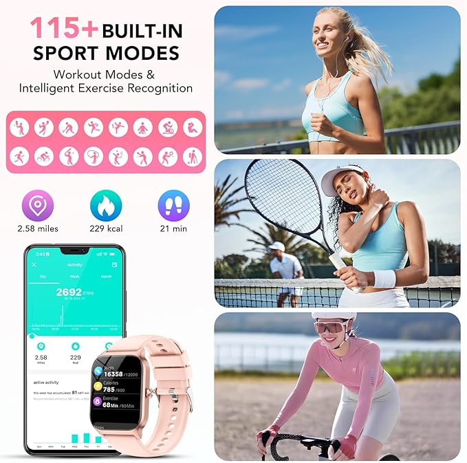 CASCHO Smart Watches for Women, 1.85" HD Smartwatch with 120+ Sports Modes/Heart Rate/Sleep Monitor, IP68 Waterproof Fitness Tracker with Bluetooth Calling/Music Control for Android iOS