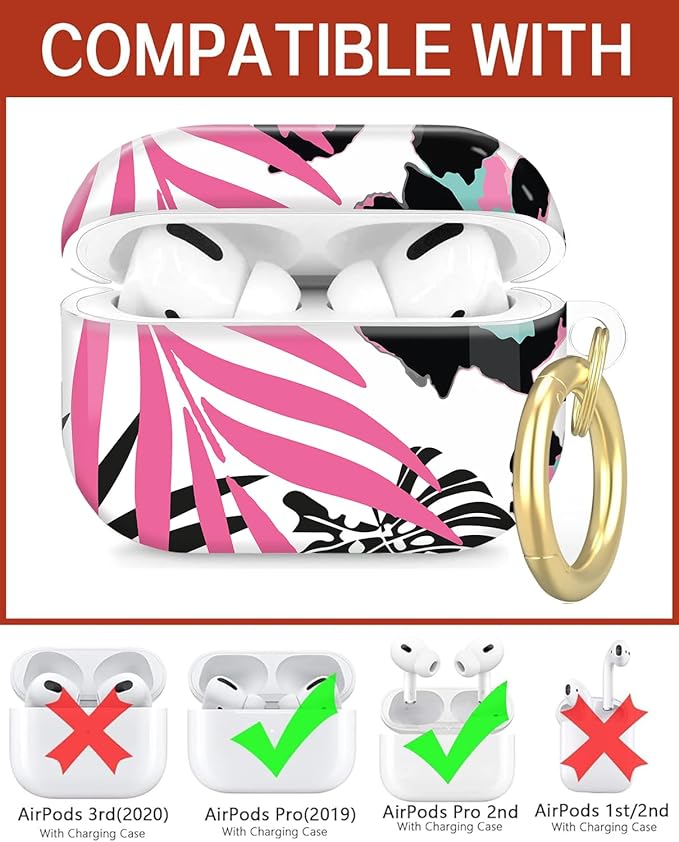 Compatible with Airpod Pro 2nd/1st Generation,Full Protection Cover for Women,Accessories Hard Case Portable & Shockproof for Airpod Pro 2nd Charging Case 2023/2022/2019(Vintage Hibiscus Flower)
