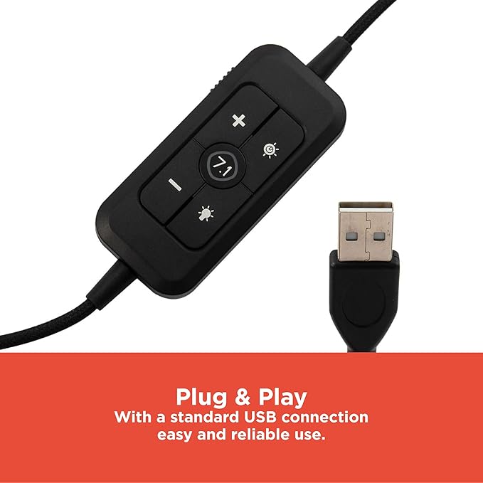 RadioShack Gaming 7.1 USB Headphones – Immersive Surround Sound, 50mm Drivers, 20Hz-20kHz Frequency Range, 32Ω Impedance, Black & Red Design for Gamers