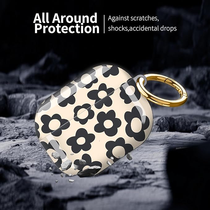 Compatible with AirPod Pro 3 (2025),Cute Case Cover for Women & Men, Full Protection Shockproof Hard Case with Keychain, Wireless Charging Case Accessories(Vntage Groovy Flowers)