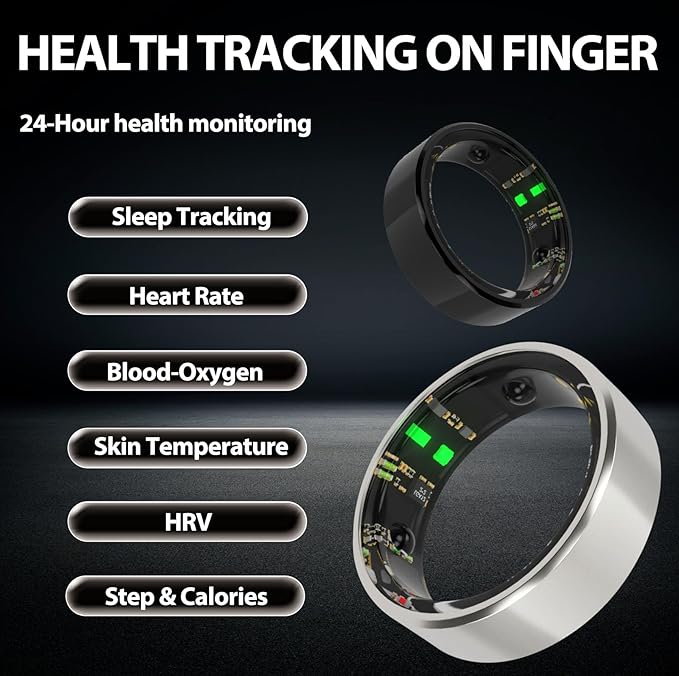 Smart Ring Health Tracker with Free Subscription, Fitness Sleep Heart Rate Blood Oxygen Tracking Ring with Charging Case,Great Gift for Women & Men,Silver