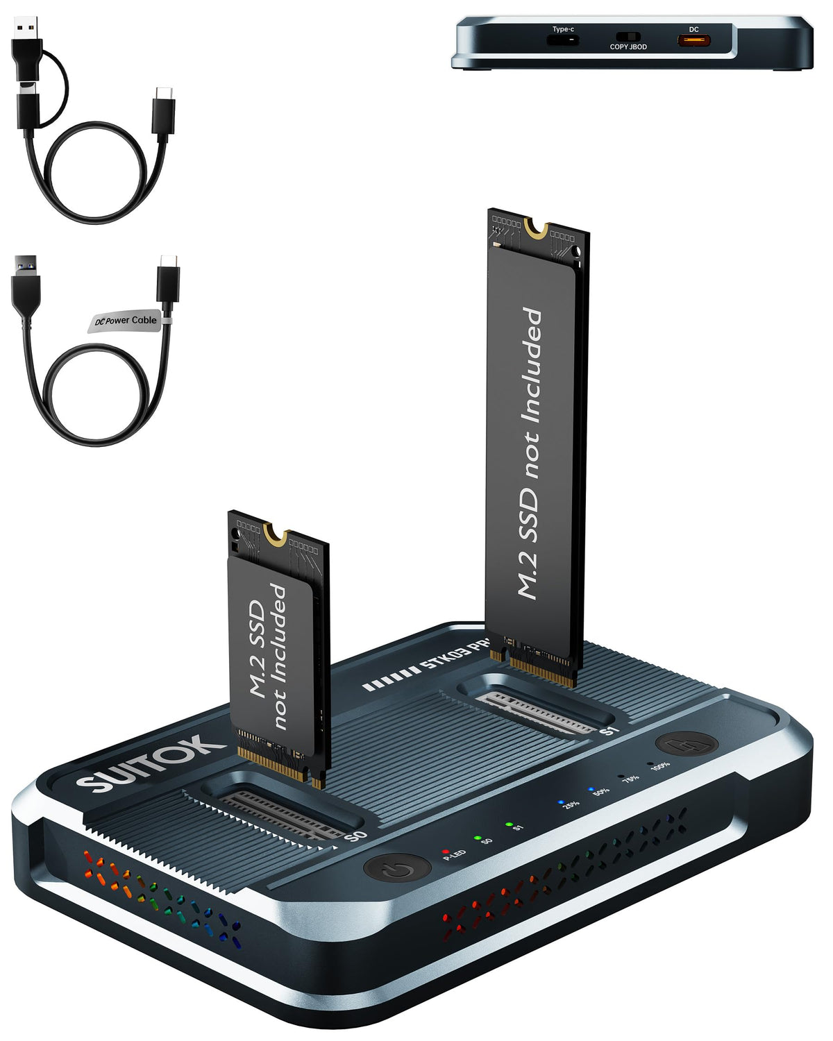 Dual-Bay M.2 SSD Cloner 20Gbps NVMe Duplicator Quadruple Cooling