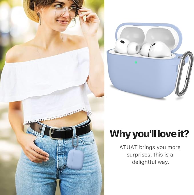 ATUAT for AirPods Pro 3 Case Cover with Cleaner, Protective Soft Silicone Skin with Keychain for Women Men for Apple AirPods Pro 3rd Generation Case(2025), Front LED Visible, Light Blue