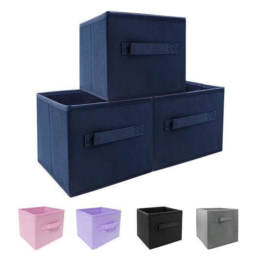 EBIGIC Small Storage Bins,Collapsible Fabric Storage Organizer 9.0"x7.5"x7.5" 3 Pack,Mini Storage Box,fit for closet, living room, bookshelf, Kids clothes and toys storage and organization Blue