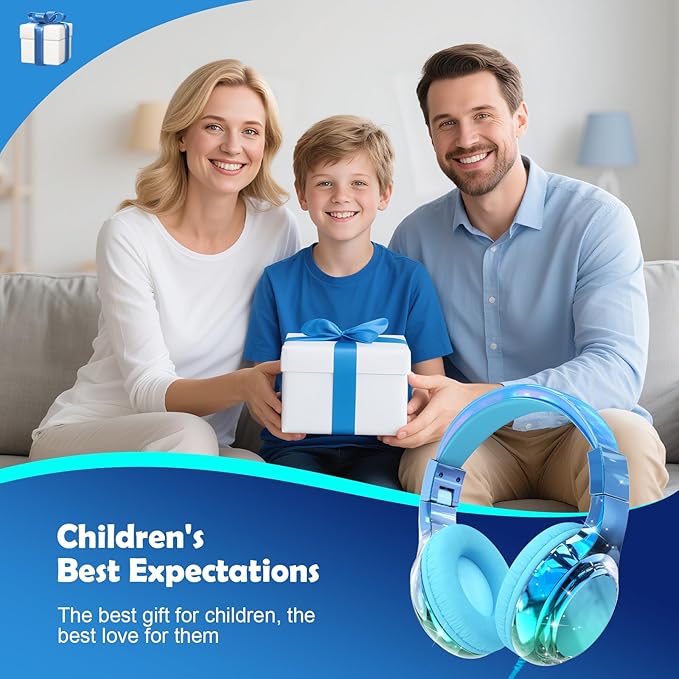 QearFun Kids Headphones Wired with Mic, 85/94dB Safe Volume Limit, Foldable Over Ear, Tangle-Free Cord & Sharing Port, Wired On-Ear Headset for School, Chromebook, Tablet, Travel - Boys & Girls