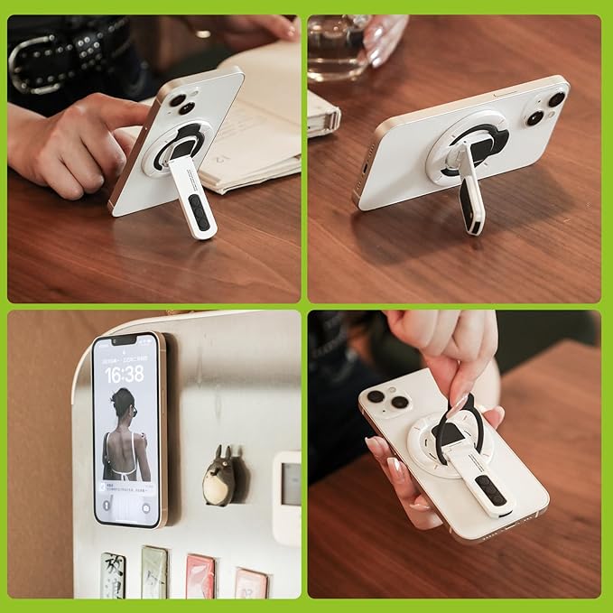 Magnetic Phone Grip Removable,Double-Sided Magnet iPhone Holder,Adjustable 360° Rotation Phone Kickstand Innovative Pressure-Relief Cellphone Stand with Ring Compatible for All Phones