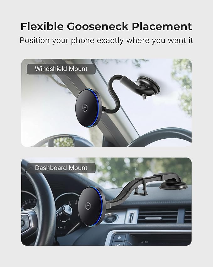 Mag Switch Qi2 Wireless Car Charger Gooseneck Mount, 15W Fast Charger with Built in on/Off Switch for Smarter Charging, Strong N52 Magnets, Compatible with iPhone 14/15/16/17/Galaxy