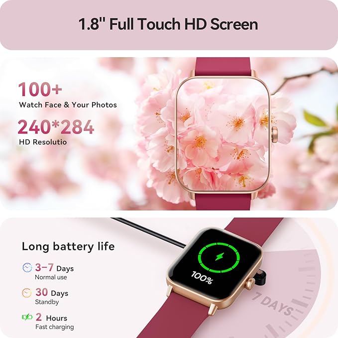 Gydom Smart Watch for Women Android & iPhone, Alexa Built-in, 1.8" Smartwatch with Heart Rate/SpO2/Sleep Monitor, IP68 Waterproof Activity Fitness Tracker, 101+ Sports Mode, Red