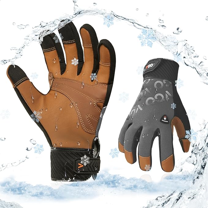 Vgo... 1 Pair Cold Weather Work Gloves Men, Goat Leather Gardening Gloves,Light Duty Mechanic Gloves(Gray,Size L,GA9604F)