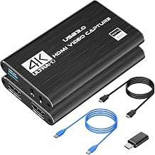 4K HDMI Capture Card for Streaming, Full HD 1080P 60FPS USB 3.0 Cam Link Game Audio Video Capture Card, Work with Camera/Switch/Xbox/PS4/PS5/PC/OBS (Black)