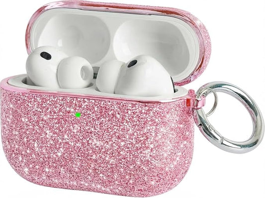 for Glitter AirPods Pro 3 Case 2025| Cute Bling Hard Air Pods Pro 3 Case (Model A2700/A2931) | with Keychain | Sparkly Rhinestone iPods Pro 3 Cases for Women Girl(Pink)