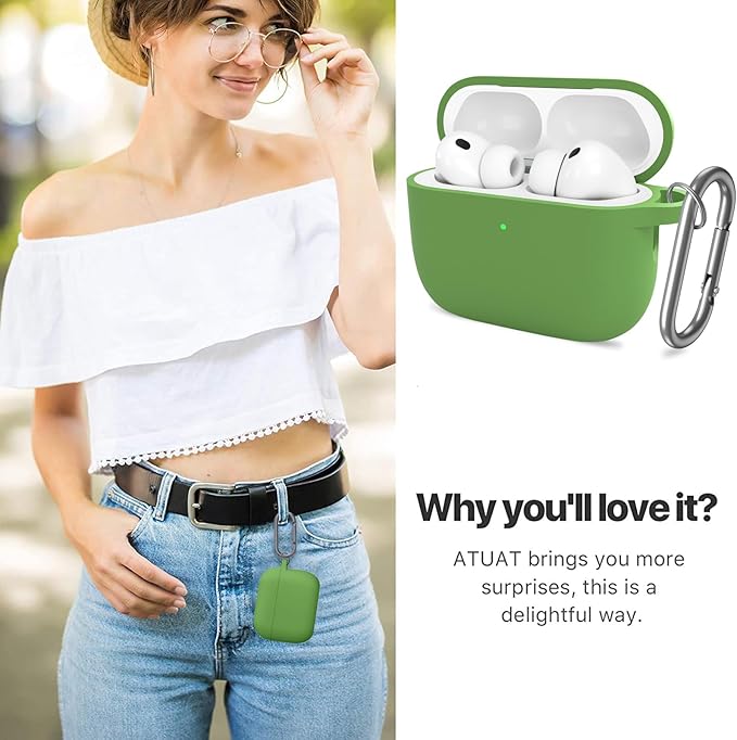 ATUAT for AirPods Pro 3 Case Cover with Cleaner, Protective Soft Silicone Skin with Keychain for Women Men for Apple AirPods Pro 3rd Generation Case(2025), Front LED Visible, Olive Green