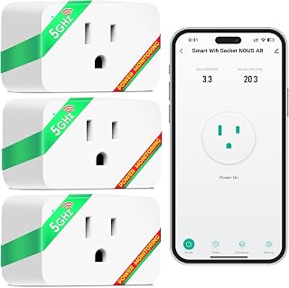 NOUS Wi-Fi Smart Plug 15A, Dual-Band 2.4GHz & 5GHz, Energy Monitoring, Compatible with Alexa, Google Home, Tuya App, Remote Control, Timer, Compact Design, Smart Outlet, 3 Pack - Image 1
