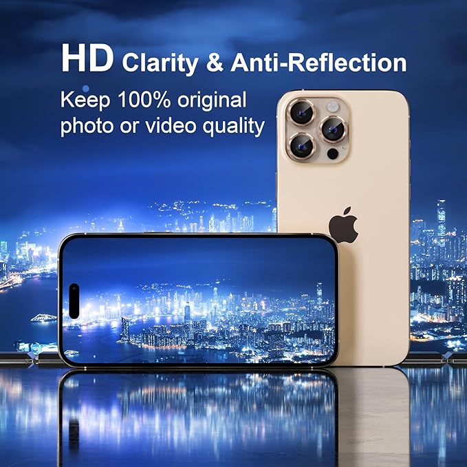 Misea Compatible for iPhone 16 Pro/iPhone 16 Pro Max Camera Lens Protector, Ultra-HD Tempered Glass Camera Cover Screen Protector Metal Individual Ring Protector Accessories, Desert Titanium