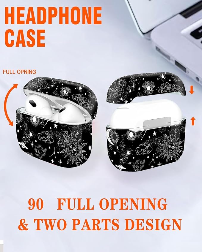 Compatible with Airpod Pro 2nd/1st Generation,Full Protection Cover for Women,Accessories Hard Case Portable & Shockproof for Airpod Pro 2nd Charging Case 2023/2022/2019(Funny Moon Stars Galaxy)