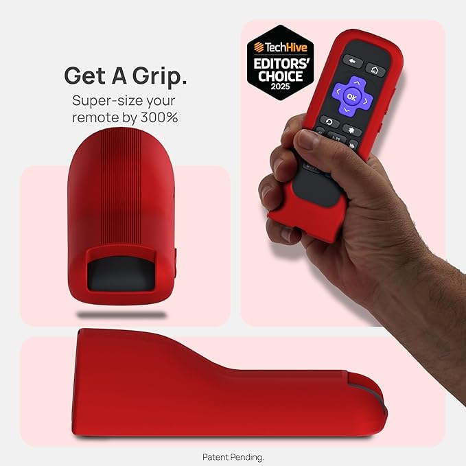 GripStand™ Roku Voice Remote Cover: Stand Up Design, Enhanced Grip, Silicone Case: Fits TV Streaming Stick Plus 2025 4K/HD/HDR, Compatible with AirTag and TileMate, Fiery Red by 73&Sunny