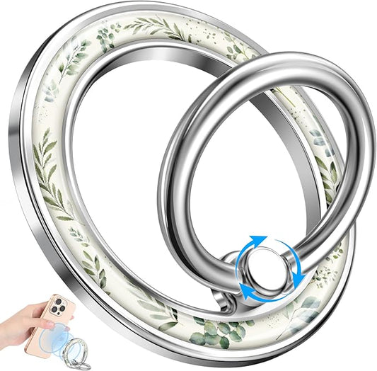 Magnetic Phone Ring Holder Compatible with MagSafe - Cell Phone Grip Magnet Removable Finger Ring Grip Stand Cute Girly Kawaii Design for iPhone 17 Pro Max 16 15 14 13 12 Series Green Grass