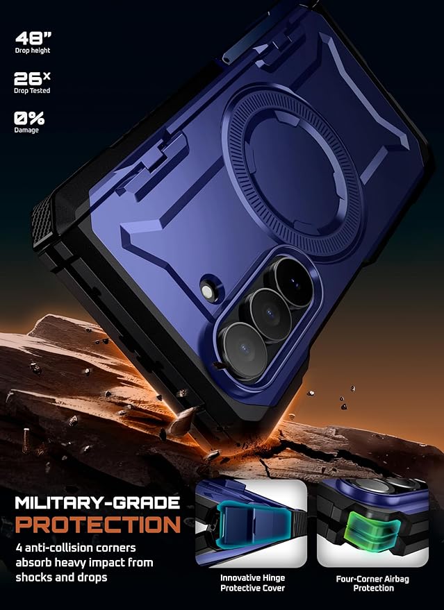 SUPCASE for Samsung Galaxy Z Fold 7 Case with Kickstand (UB Grip), [Built-in Tempered Glass Screen Protector] [Hinge Coverage] Military-Grade Protection Phone Case (Azure)