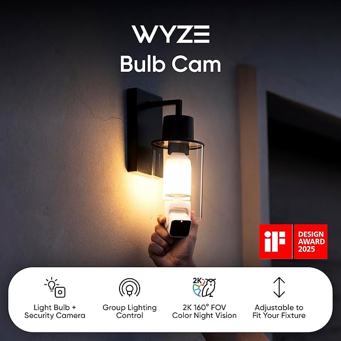 2K HD Outdoor Light Bulb Security Camera 2-Pack with 360 View Night Vision and Motion Detection