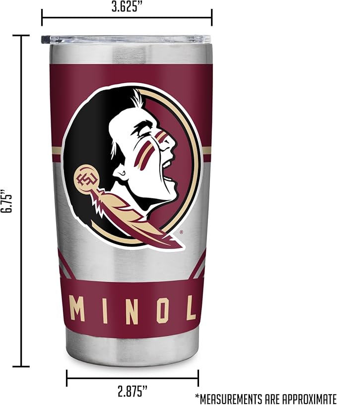 Rico Industries NCAA 20oz Stainless Steel Tumbler with Lid - Great For Coffee, Tea, Water or Cocktails