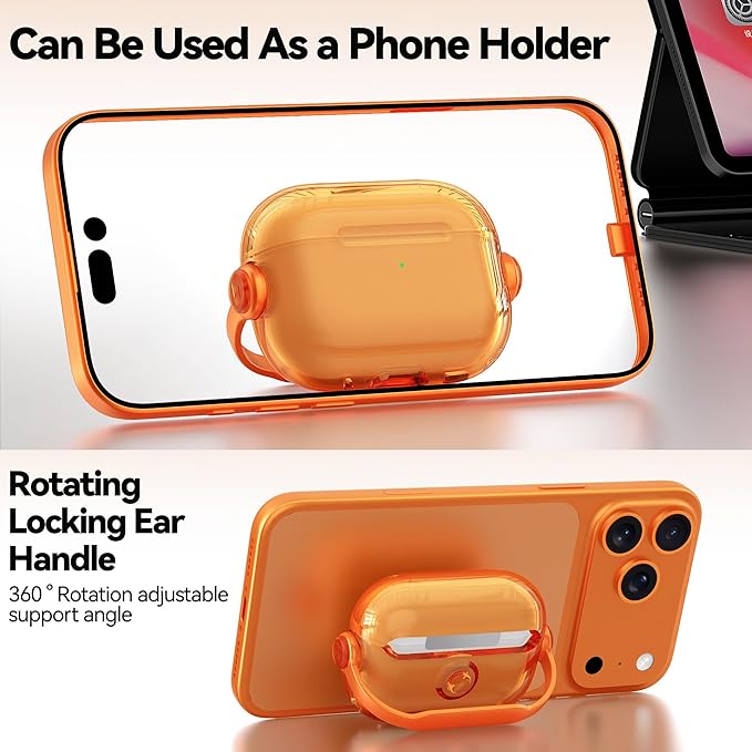 for Airpods Pro 3 Case,Safety Lock Cases for Apple Airpod Pro 3 (2025) with Cleaner Kit, Drop Protection Air pods Pro3 Case Cover for Men for Women with Keychain,Clear Orange