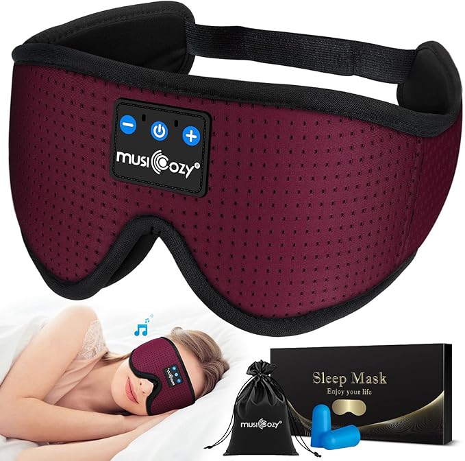 MUSICOZY Sleep Headphones 3D Bluetooth Sleep Mask, Wireless Sleeping Headphones Music Earbuds Eye Mask for Side Sleepers Men Women Ultra Thin Speakers Cool Gadgets, Pack of 2
