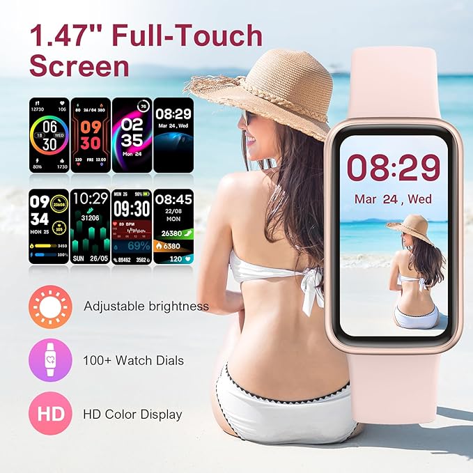 Fitness Tracker,Smart Watch with 24/7 Heart Rate Blood Oxygen Sleep Monitor,1.47" HD Touchsreen with Step & Calorie Counter 100+ Sport Modes Health Activity Trackers for Men and Women (Pink)