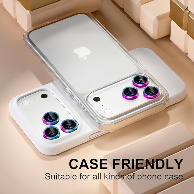 Misea Compatible for iPhone 17 Pro/iPhone 17 Pro Max Camera Lens Protector, Ultra-HD Tempered Glass Camera Cover Screen Protector Metal Individual Ring Protector Decoration Accessories, Colorful