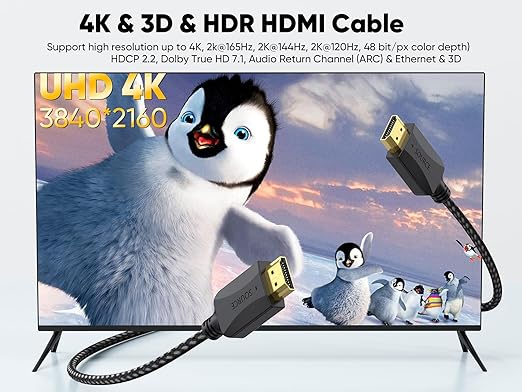 High Speed HDMI Cable 3FT, 2-Pack 4K HDMI to HDMI Cable (4K@60Hz, 2K@165/144/120Hz) with 3D, HDR, ARC, HDCP 2.2 for Computer, Monitor, TV, PS4/5,KVM,Docking Station, HDMI Spliiter Swither,Game Monitor