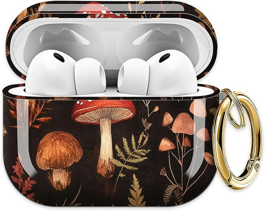 Cute Hard Case Compatible with AirPods Pro 3rd Generation Case (2025), Shockproof Protective Cover with Golden Keychain Ring Clip (Cute Mushroom)