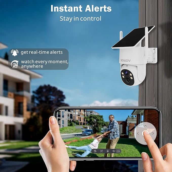 SOIADV 2Pack Solar Security Camera Wireless Outdoor with 360°View, 2K Color Night Vision, PTZ Camera for Home Security, Battery Powered, Two Way Audio, Motion Detection, PIR Alarm, IP65 Weatherproof