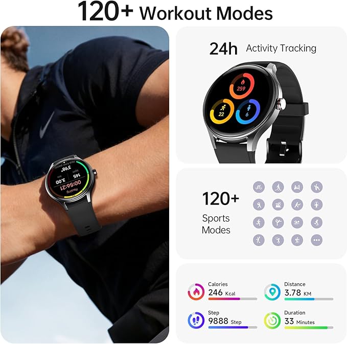 Smart Watch for Men,1.57inch AMOLED Touchscreen Fitness Watch for iPhone & Android,Heart Rate/Sp02/Sleep Monitor,110+ Sport Modes IP68 Waterproof Bluetooth Calls,2 Bands (Black, 1.57)