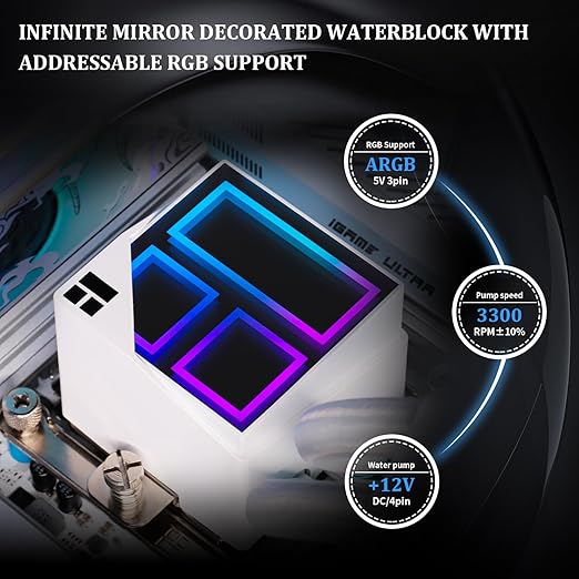 Thermalright Frozen Infinity 240 White CPU Aio Cooler,TL-M12W*2 PWM Fans,Computer CPU Water Cooler,ARGB Infinity Mirror,240 CPU Liquid Cooling:LGA1851/1700/1150/1151/1200/2011,PC Water Cooling