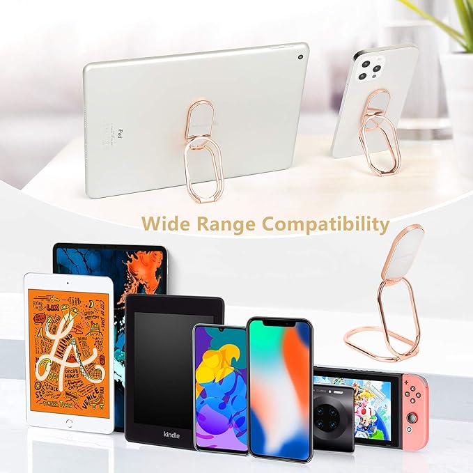 Phone Ring Holder Finger Kickstand 360°Rotation Cellphone Back Grip Foldable Cell Phone Stand for Desk Compatible with iPhone iPad Smartphones Tablets (Rose Gold)