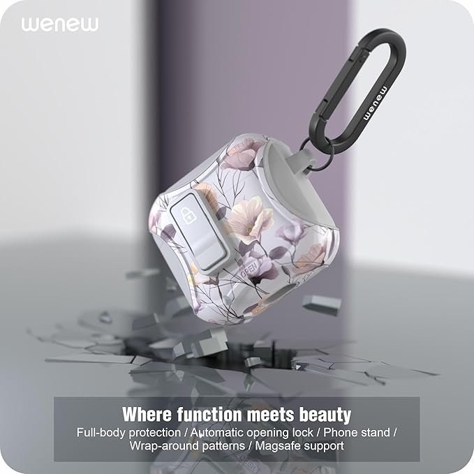 wenew Compatible with AirPods 4th Generation Case Cover with Phone Stand, Cleaner, Clip, Compatible with Magsafe Charger, One-Click Pop Open Lock iPod 4th Case (Gray, AirPods 4th)